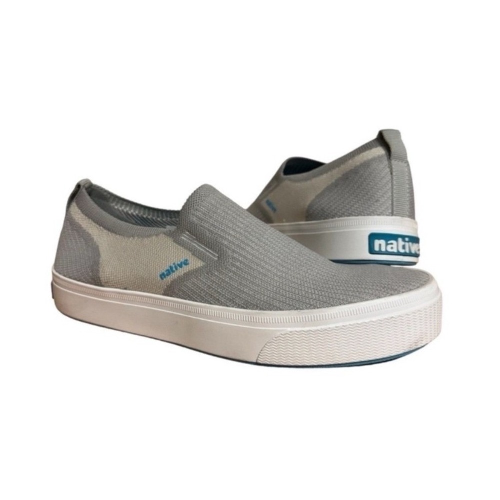 Native Shoes Sneakers Miles Liteknit Grey White Teal Slip On Casual Comfort Sz 6